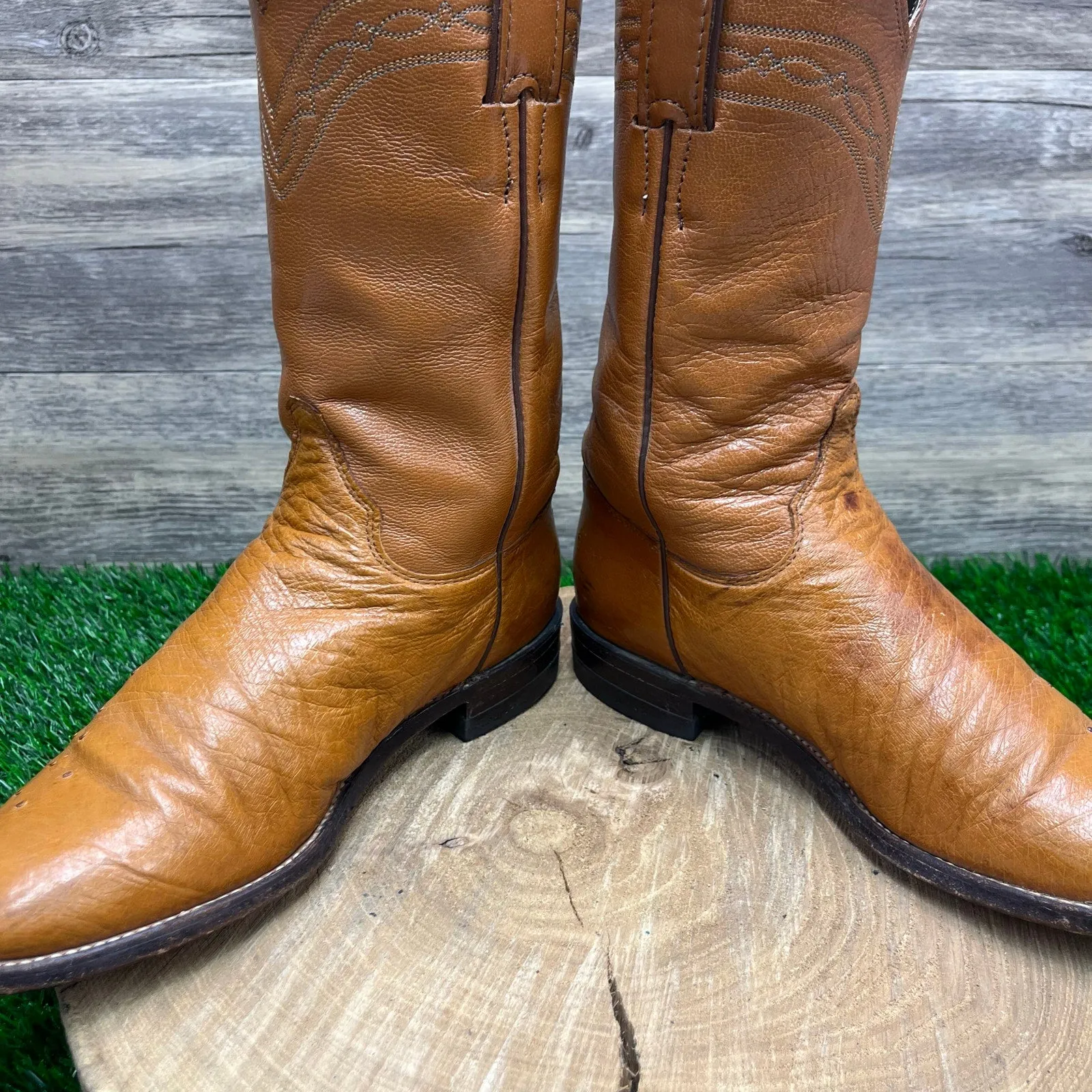 Justin Women - Size 6.5B - Vintage Cognac Smooth Ostrich Cowboy Boots L3021
