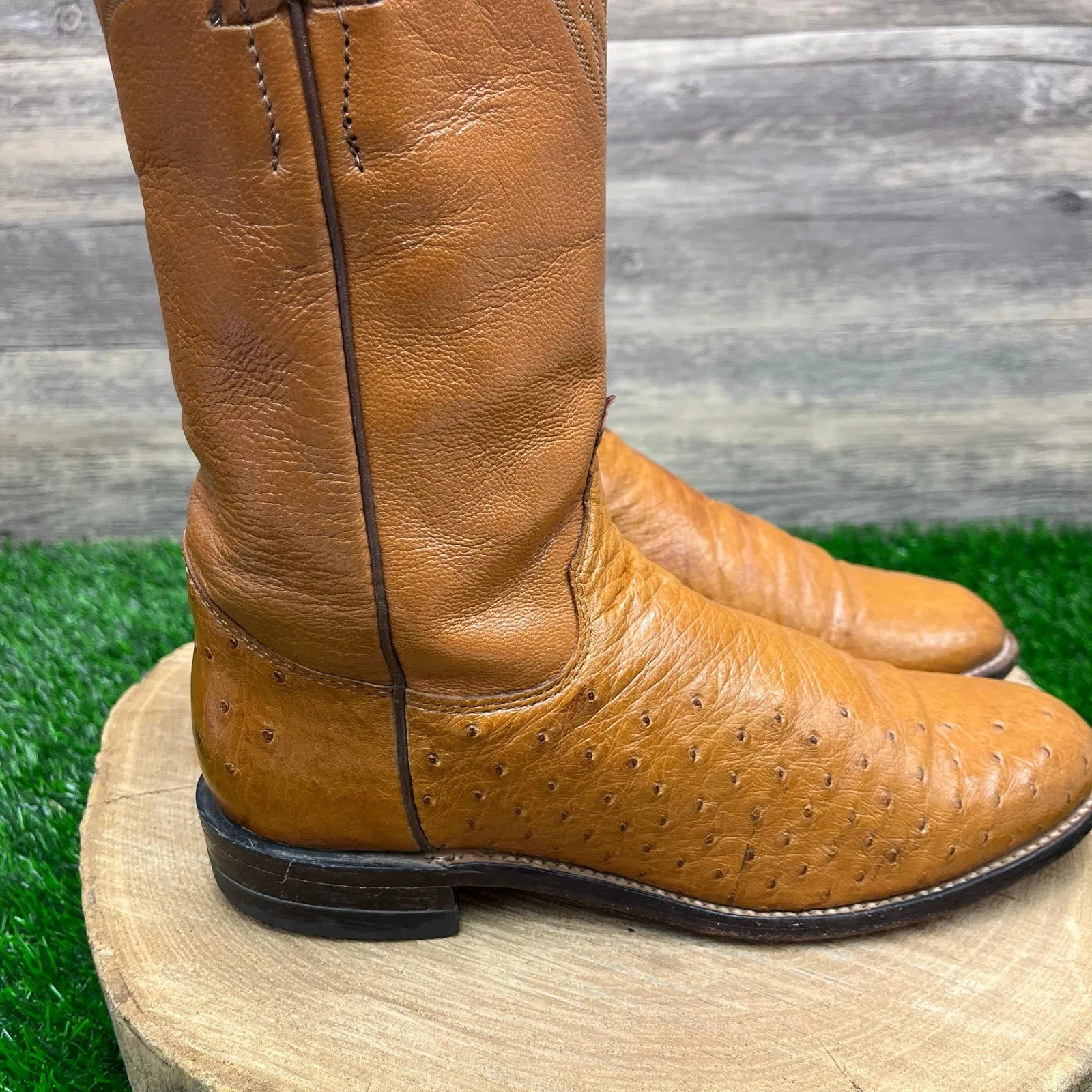Justin Women - Size 6.5B - Vintage Cognac Smooth Ostrich Cowboy Boots L3021