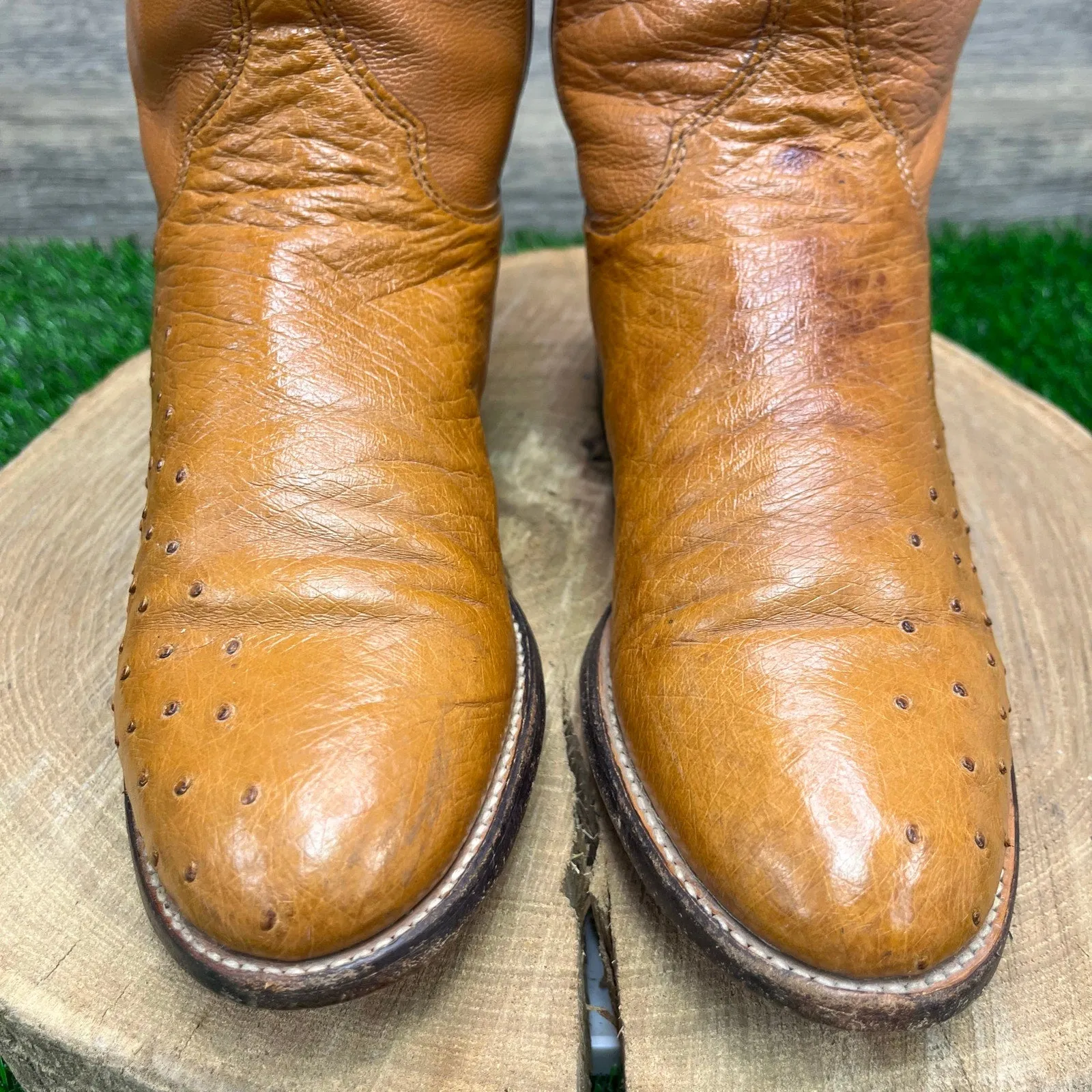 Justin Women - Size 6.5B - Vintage Cognac Smooth Ostrich Cowboy Boots L3021