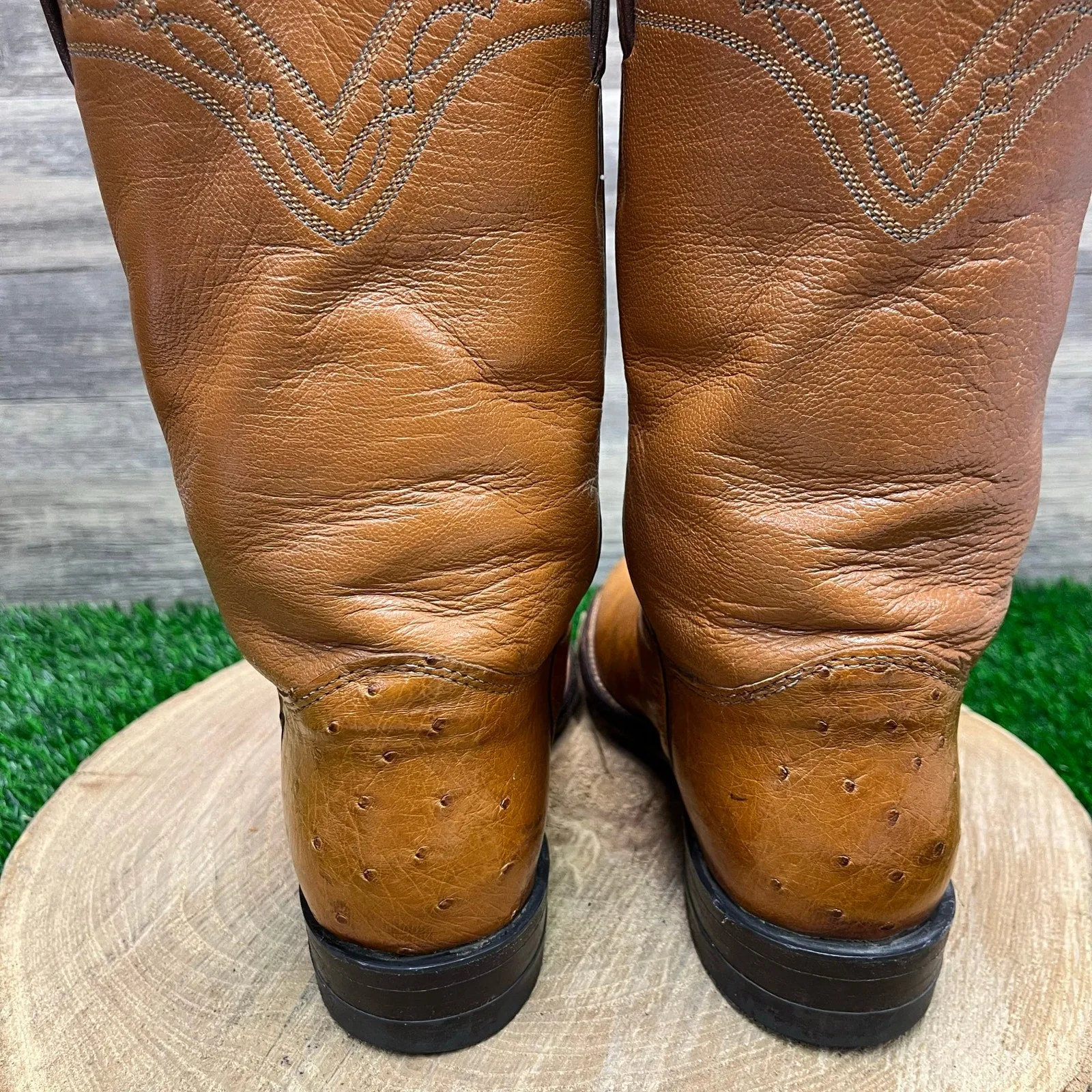 Justin Women - Size 6.5B - Vintage Cognac Smooth Ostrich Cowboy Boots L3021