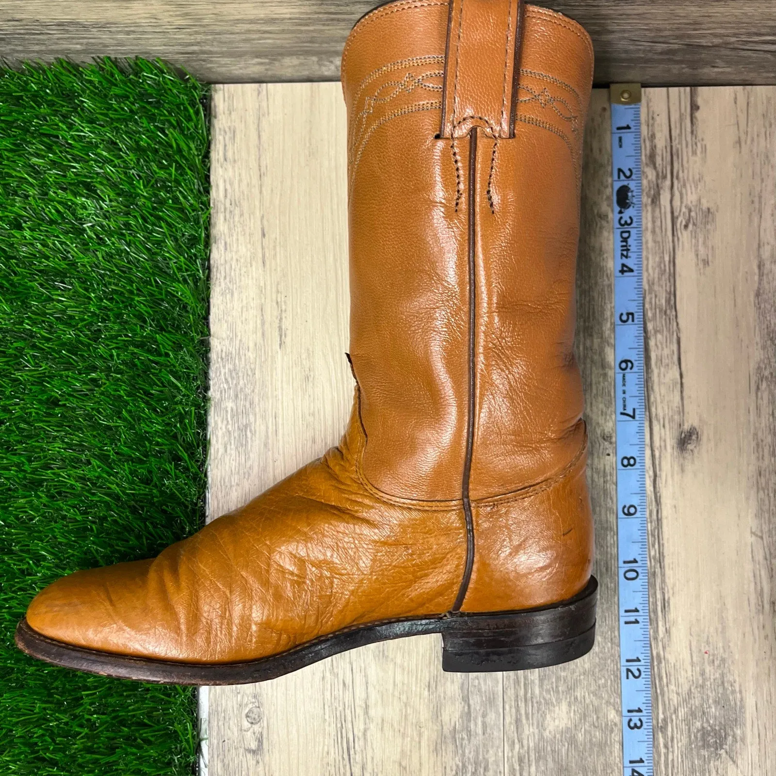 Justin Women - Size 6.5B - Vintage Cognac Smooth Ostrich Cowboy Boots L3021