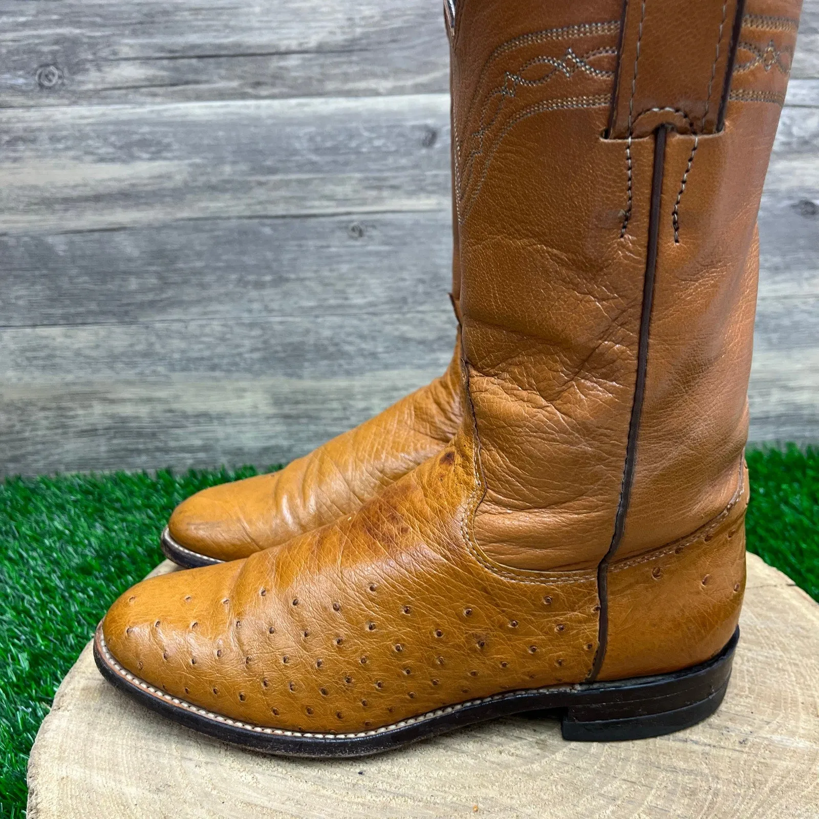 Justin Women - Size 6.5B - Vintage Cognac Smooth Ostrich Cowboy Boots L3021
