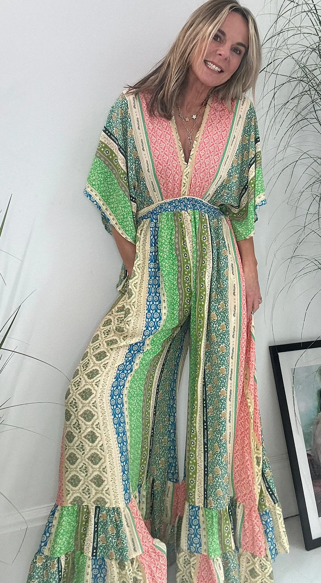 Last queen vintage floral jumpsuit green