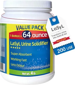 LaSyL Super Absorbent Powder - 50/100/200 use, Solidify & Gel Urine in 1 Min, Deodorizer - Easy to Port Waste Liquid - for Camping Portable Toilet, Urinals, Bedside Commodes, Pet Potty etc