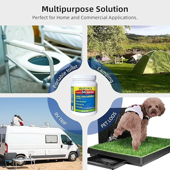 LaSyL Super Absorbent Powder - 50/100/200 use, Solidify & Gel Urine in 1 Min, Deodorizer - Easy to Port Waste Liquid - for Camping Portable Toilet, Urinals, Bedside Commodes, Pet Potty etc