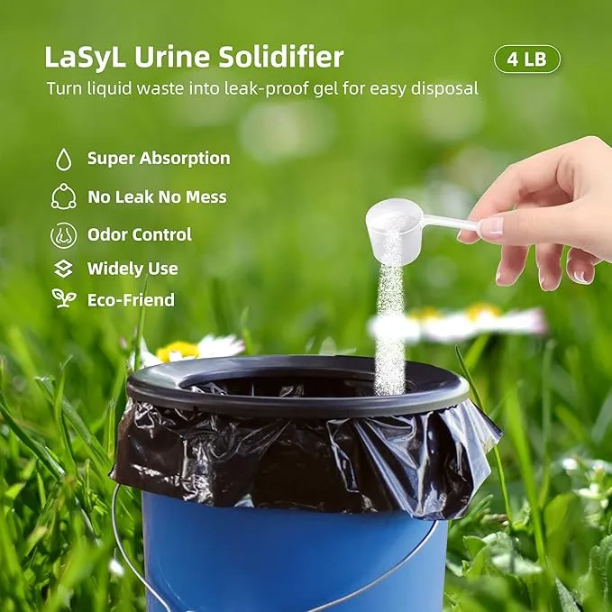 LaSyL Super Absorbent Powder - 50/100/200 use, Solidify & Gel Urine in 1 Min, Deodorizer - Easy to Port Waste Liquid - for Camping Portable Toilet, Urinals, Bedside Commodes, Pet Potty etc