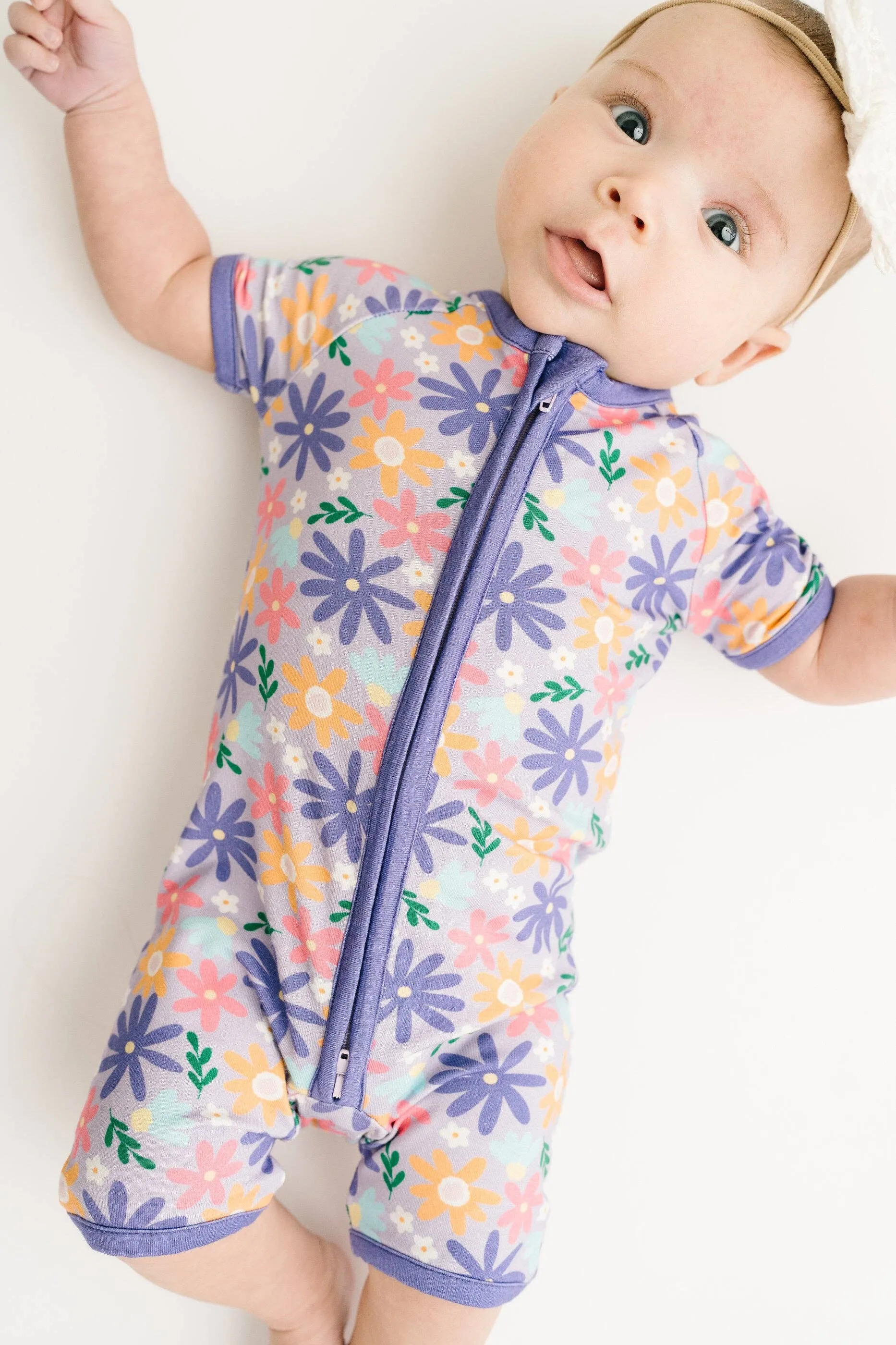 Lavender Blooms Bamboo Short Romper • size newborn