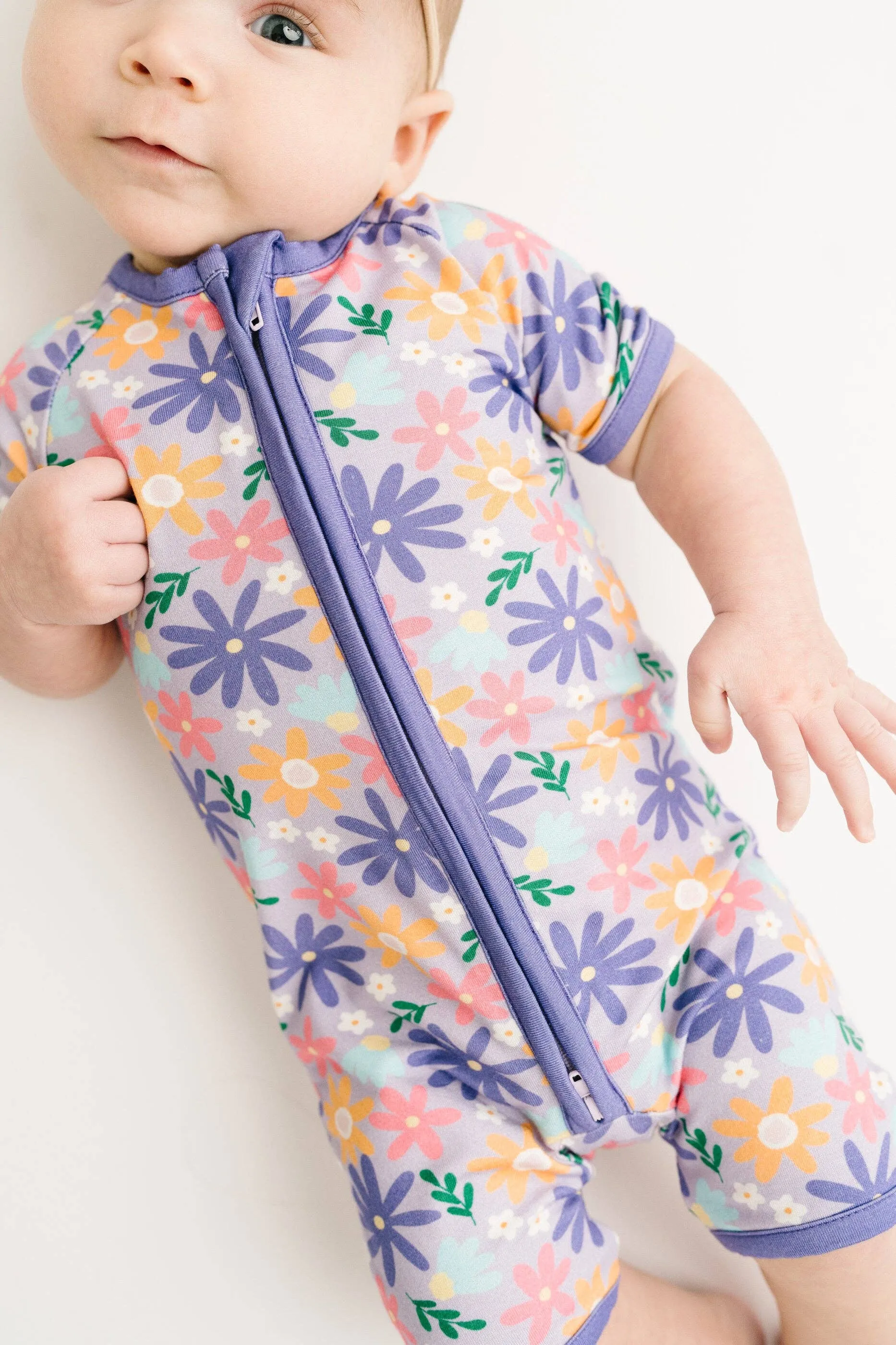 Lavender Blooms Bamboo Short Romper • size newborn