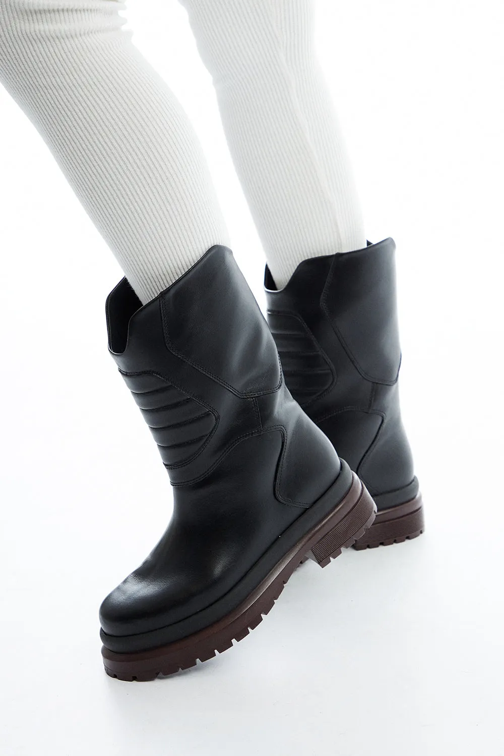LEATHER BIKER BOOTS
