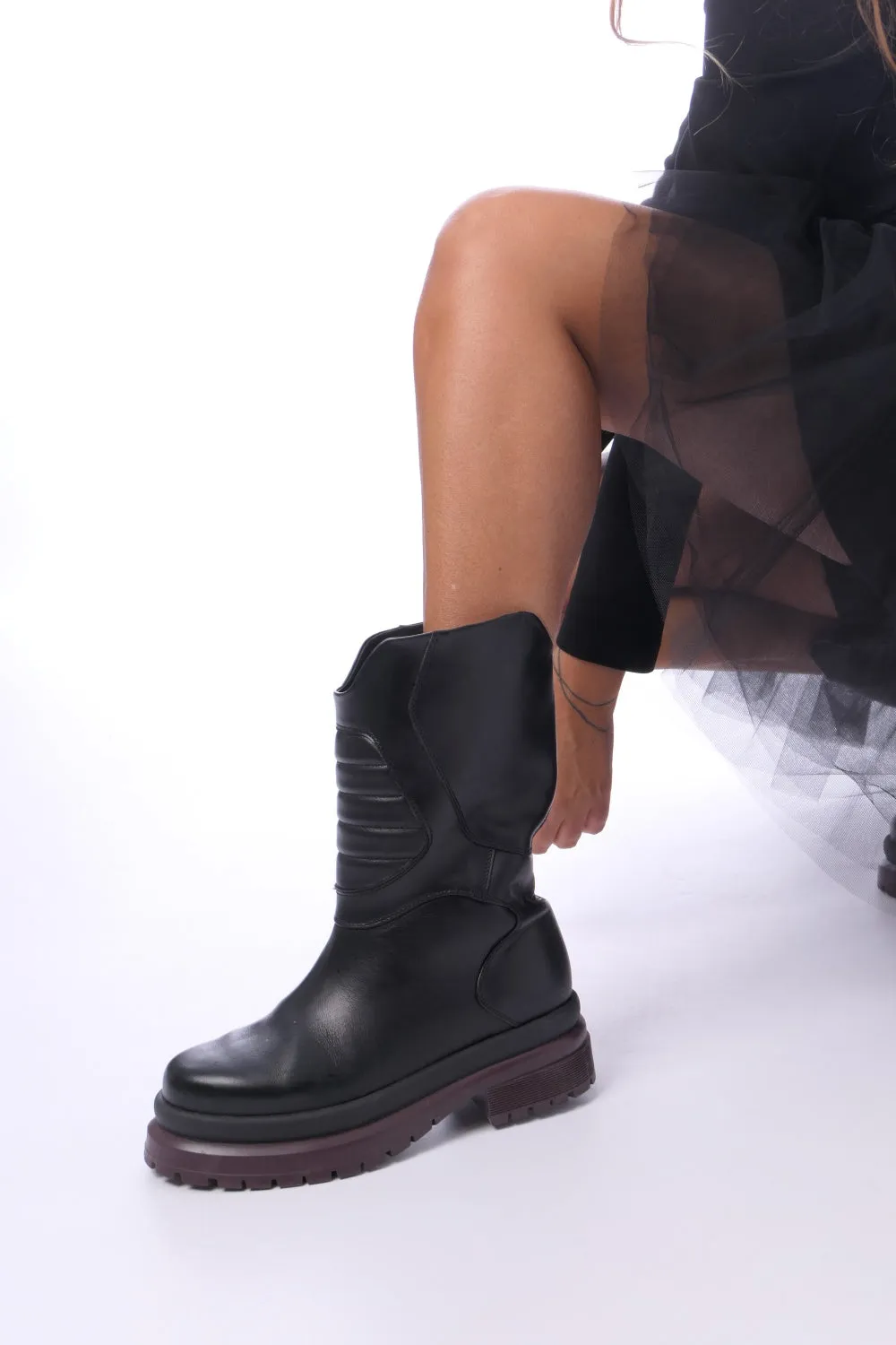 LEATHER BIKER BOOTS