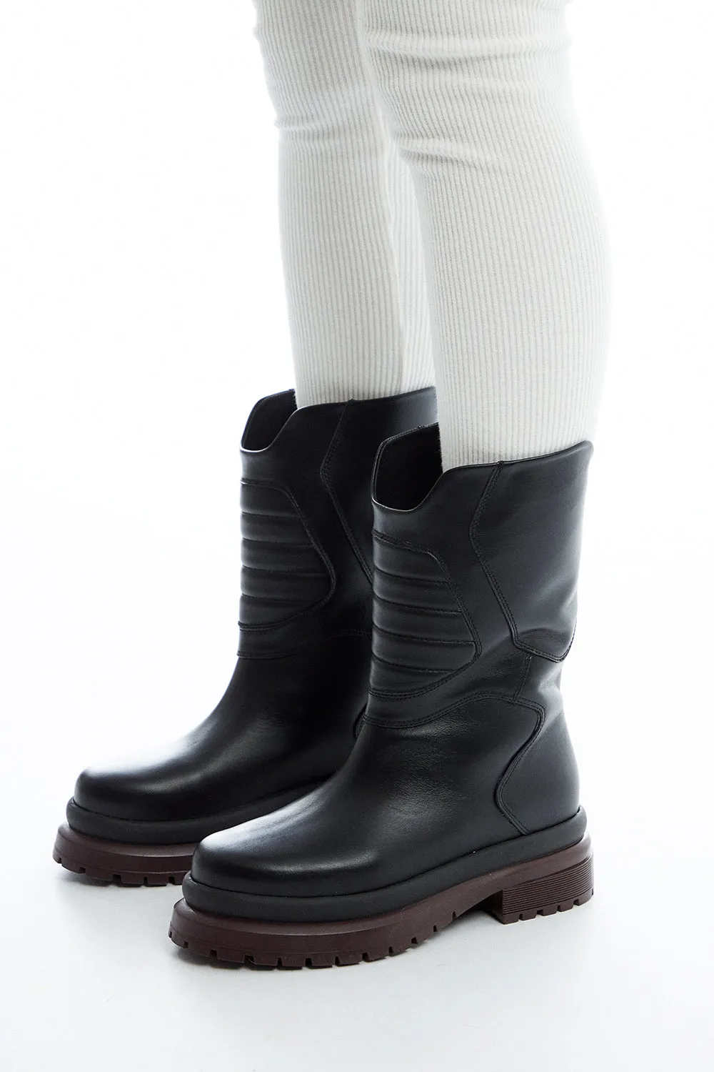 LEATHER BIKER BOOTS