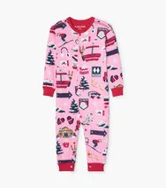 Little Blue House Pj's - Pink Ski Holiday Union Suit -18-24m