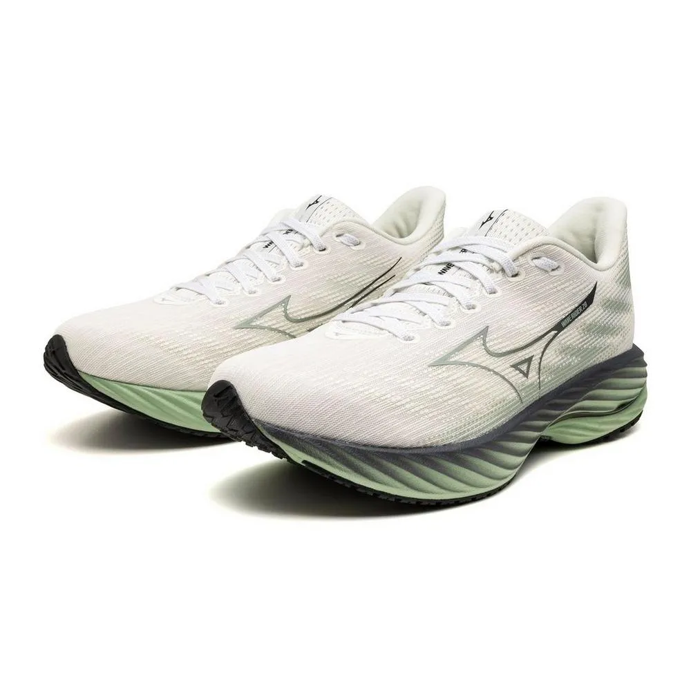 Men's Mizuno Wave Rider 28 Running Shoe in Snow White Frosty Green