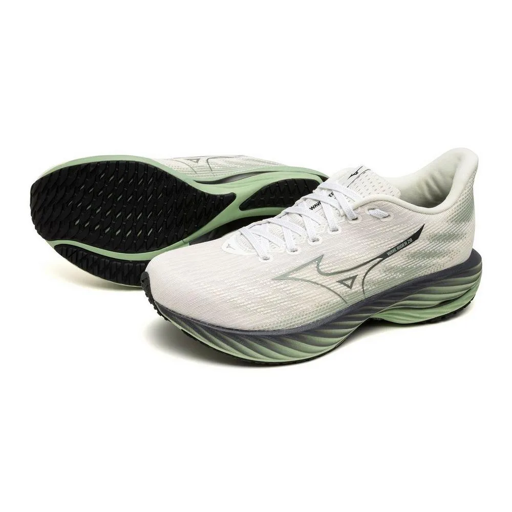 Men's Mizuno Wave Rider 28 Running Shoe in Snow White Frosty Green