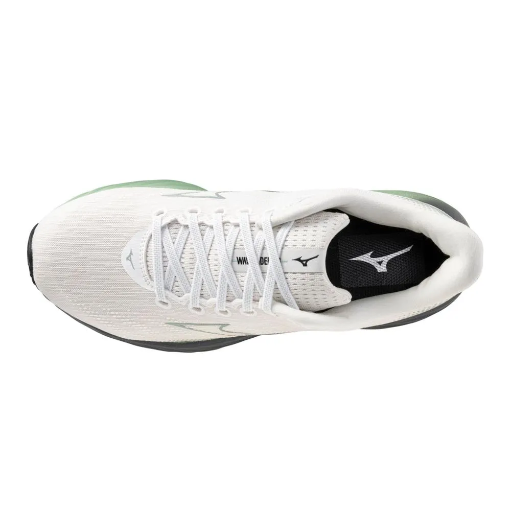 Men's Mizuno Wave Rider 28 Running Shoe in Snow White Frosty Green