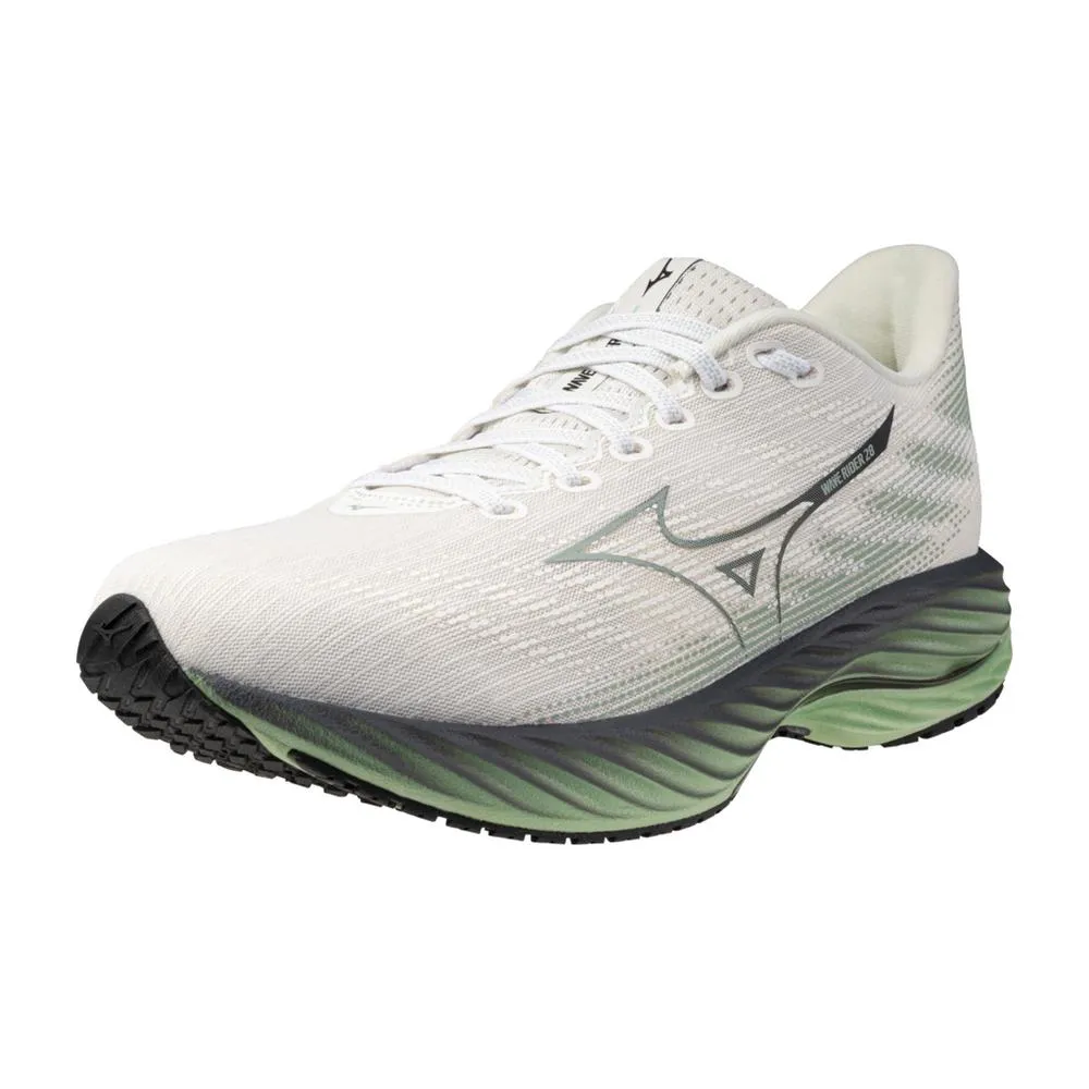 Men's Mizuno Wave Rider 28 Running Shoe in Snow White Frosty Green
