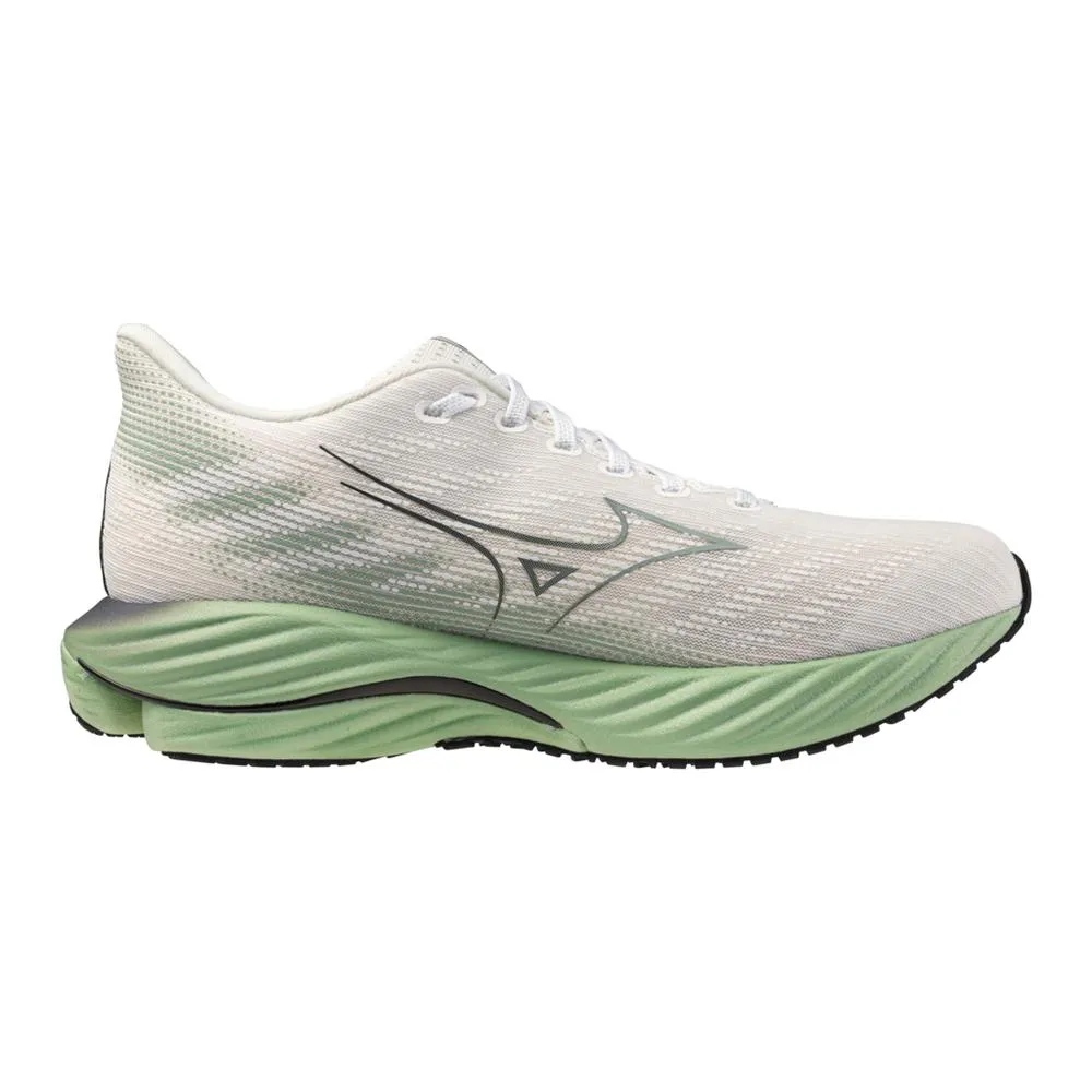 Men's Mizuno Wave Rider 28 Running Shoe in Snow White Frosty Green