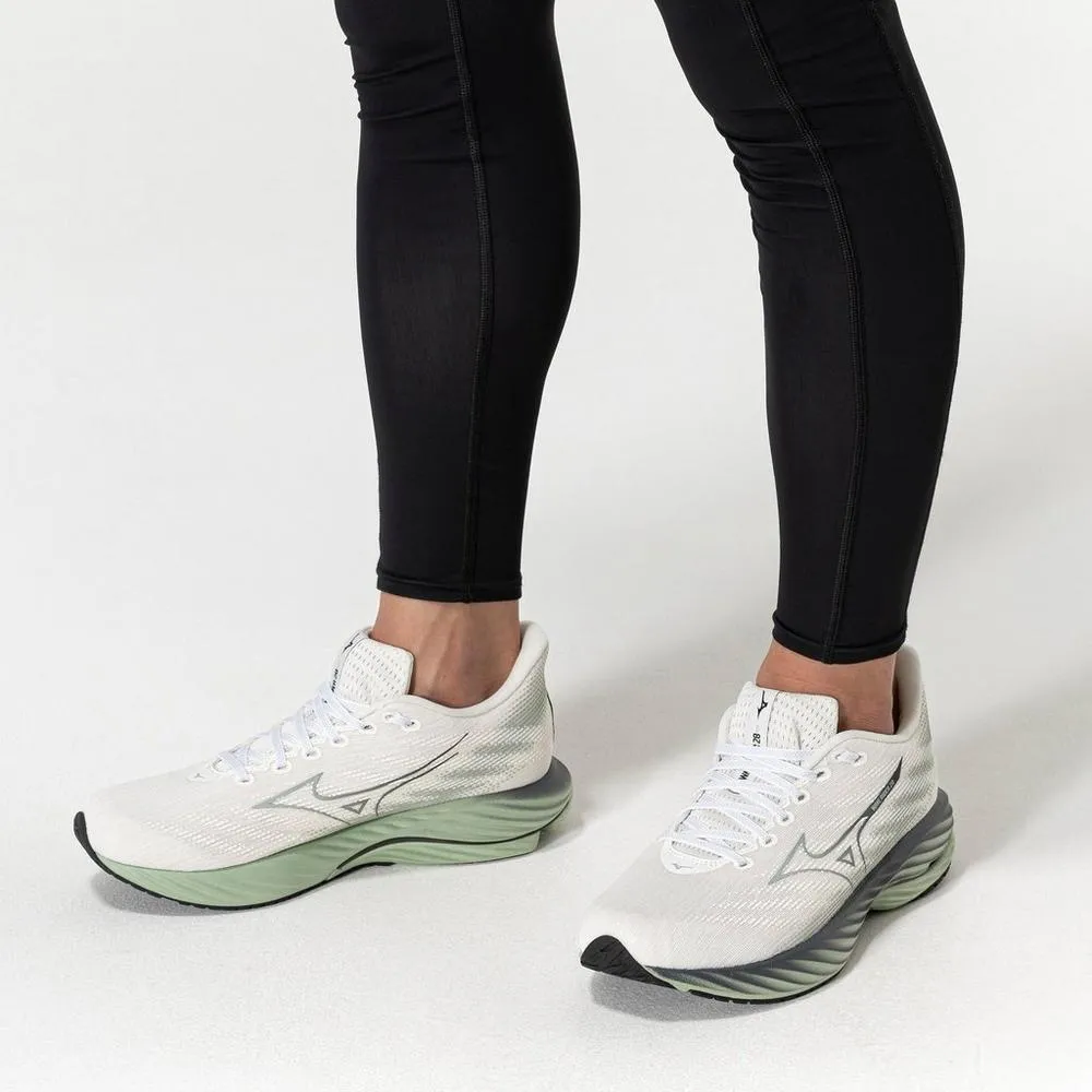 Men's Mizuno Wave Rider 28 Running Shoe in Snow White Frosty Green