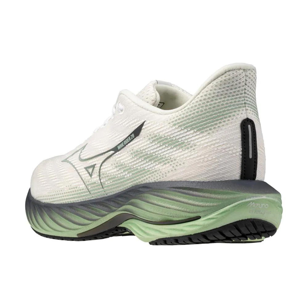 Men's Mizuno Wave Rider 28 Running Shoe in Snow White Frosty Green