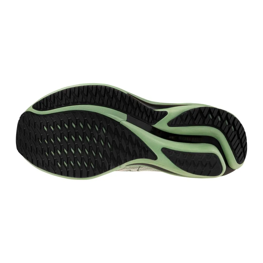 Men's Mizuno Wave Rider 28 Running Shoe in Snow White Frosty Green