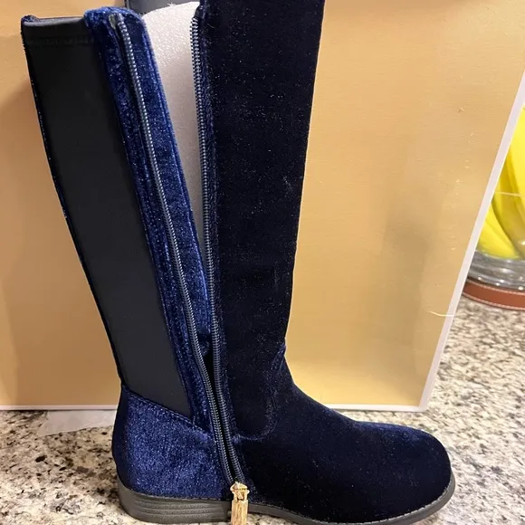 Michael Kors Emma Lily velour boots new navy blue Girls Toddlers Size 6