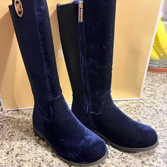 Michael Kors Emma Lily velour boots new navy blue Youth Girls Size 3