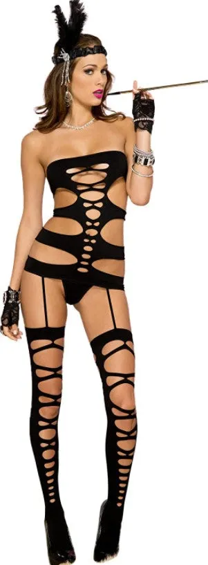 Music Legs Strapless Opaque Cut-out Cami Garter with Attached Strings 2639