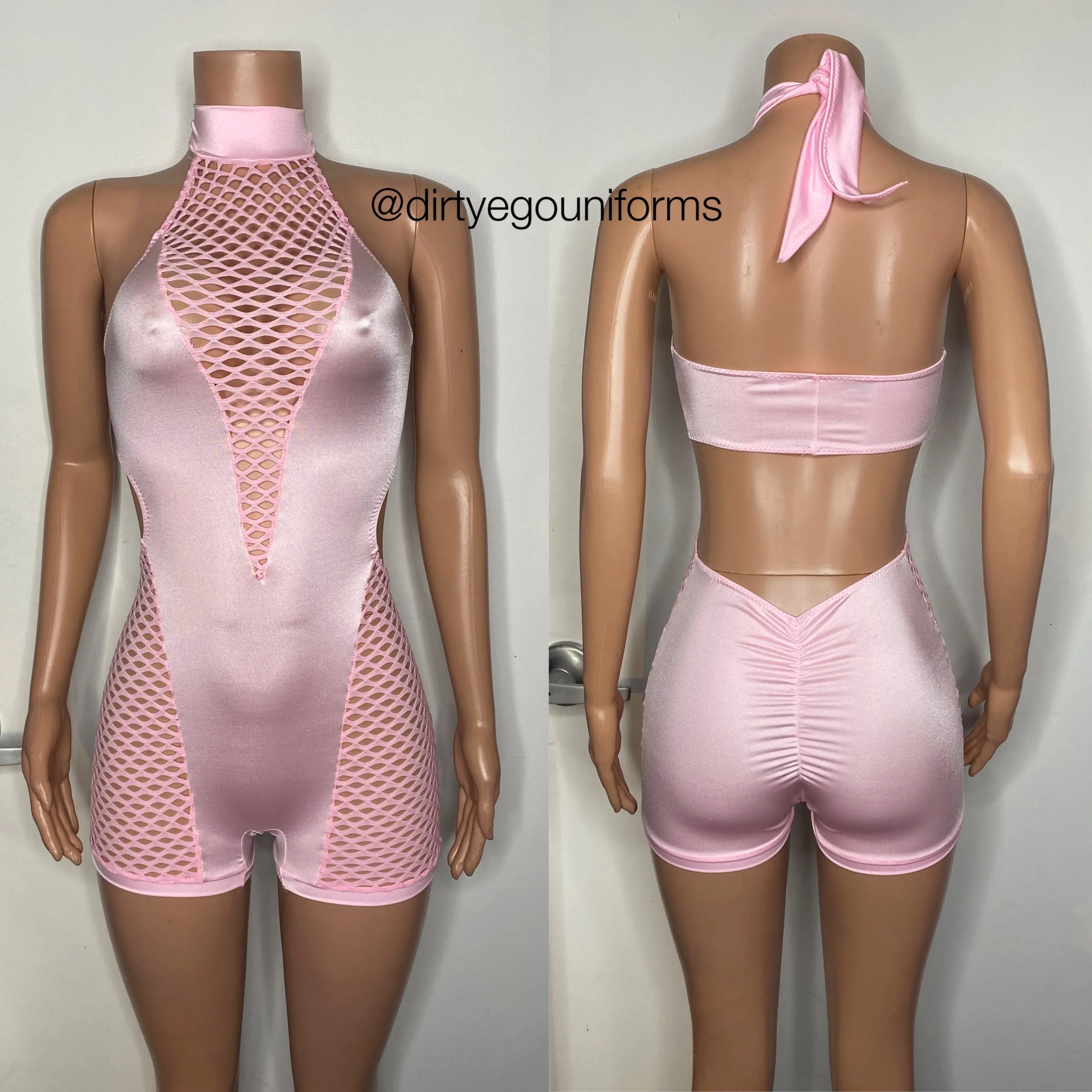 Net chest and thigh halter style romper