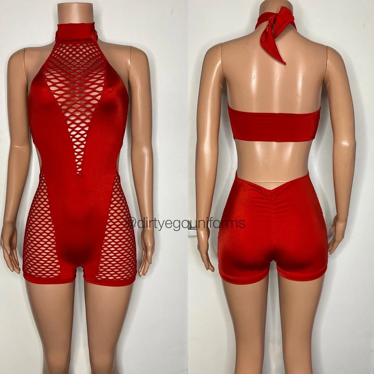 Net chest and thigh halter style romper