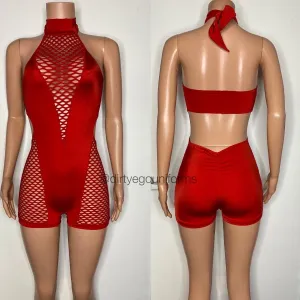 Net chest and thigh halter style romper