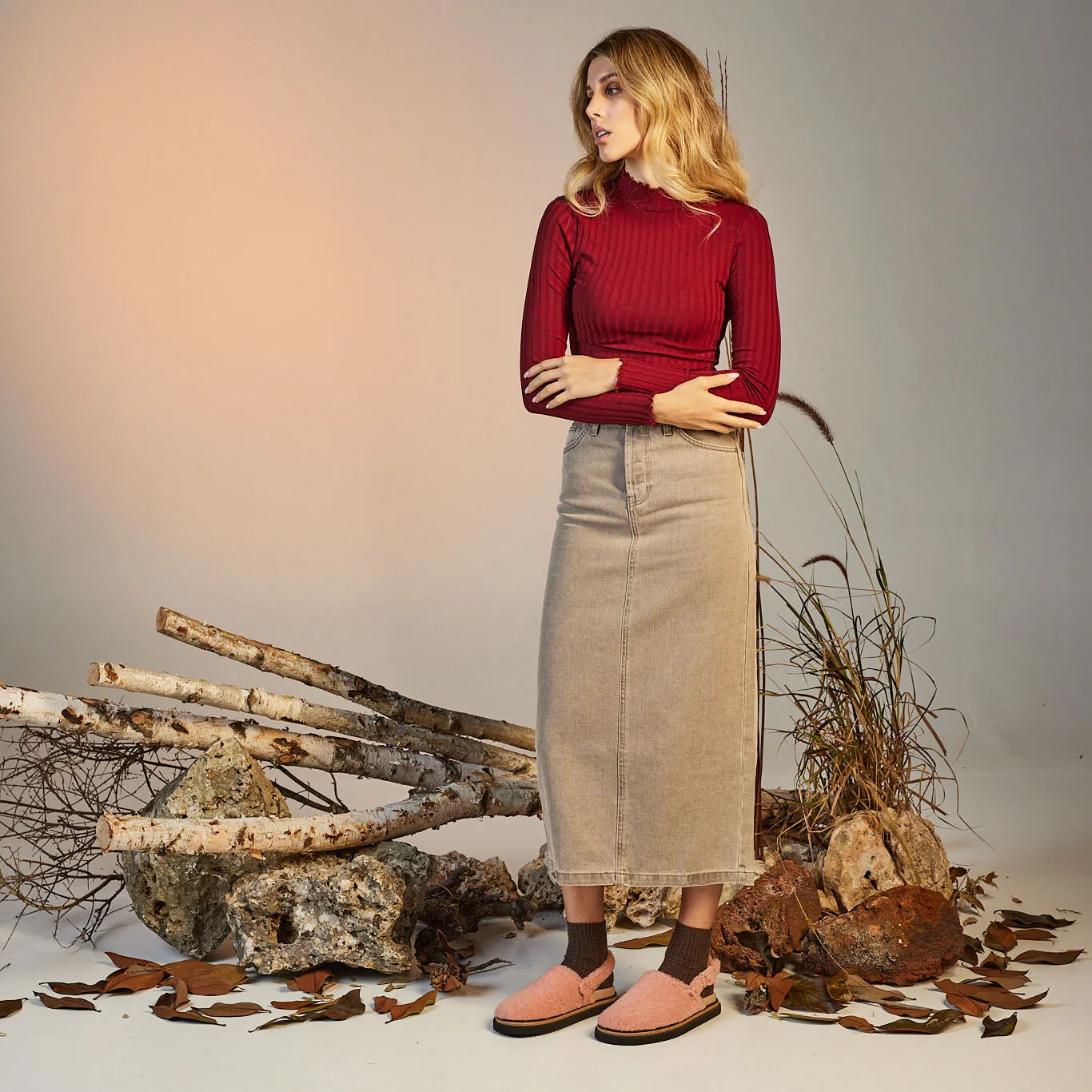 NEVADA  PINK SHEARLING MULES