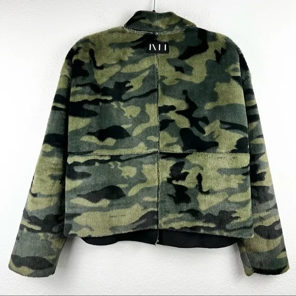 NVLT Vincenza Camo Faux Fur Jacket, Green Black, Size Small