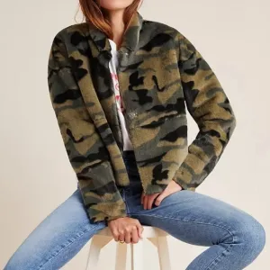 NVLT Vincenza Camo Faux Fur Jacket, Green Black, Size Small