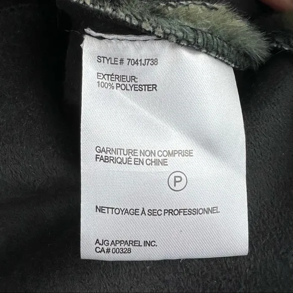 NVLT Vincenza Camo Faux Fur Jacket, Green Black, Size Small
