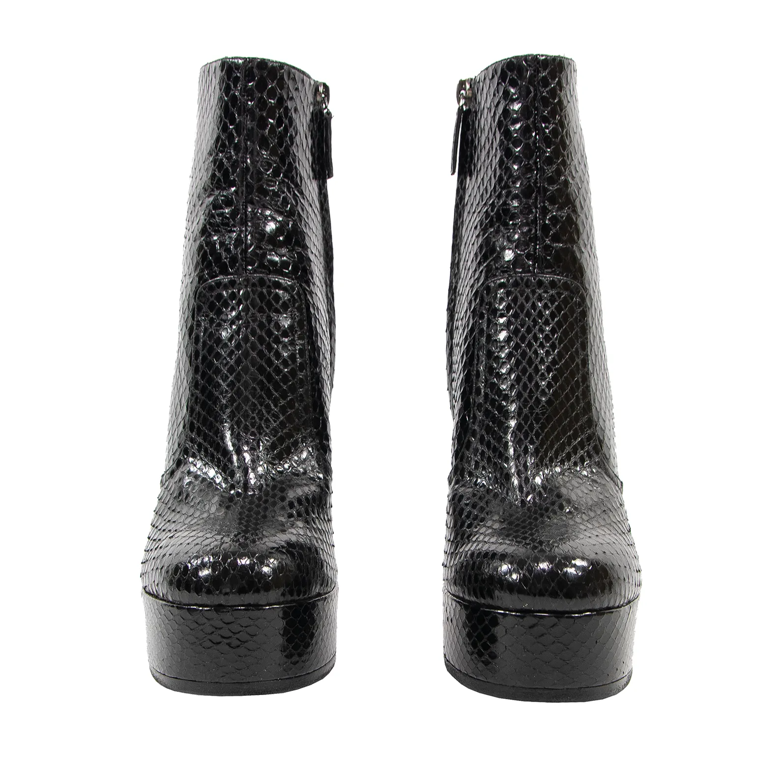 NWOB Roberto Cavalli Black Python Skin Platform Zip Up Ankle Boots 37EU/7US