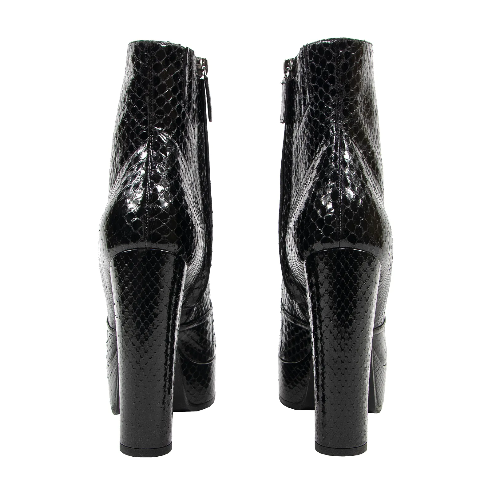 NWOB Roberto Cavalli Black Python Skin Platform Zip Up Ankle Boots 37EU/7US