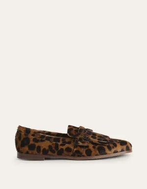 Pennyloafer mit Fransen-Leopardenmuster, Ponyhaar