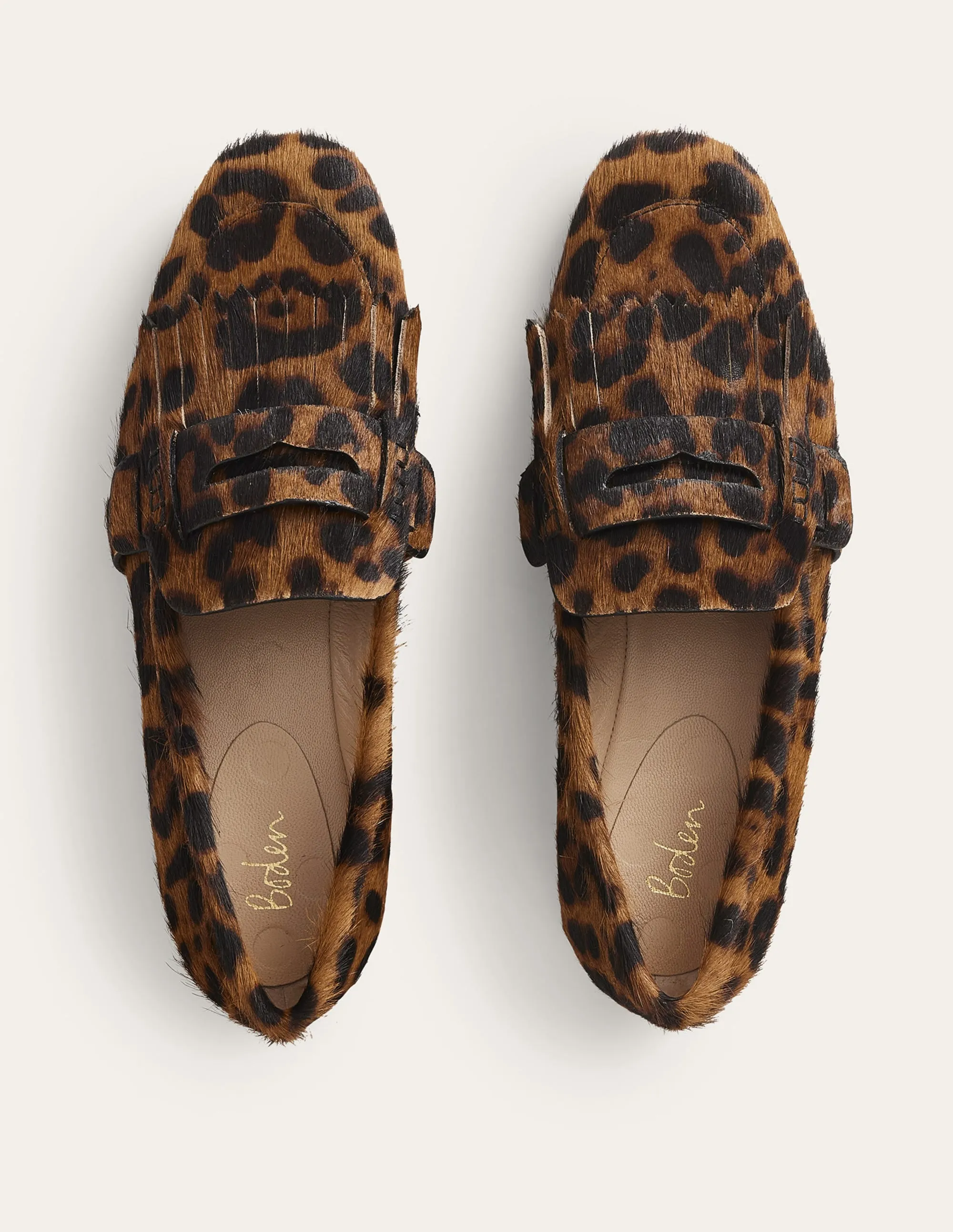 Pennyloafer mit Fransen-Leopardenmuster, Ponyhaar