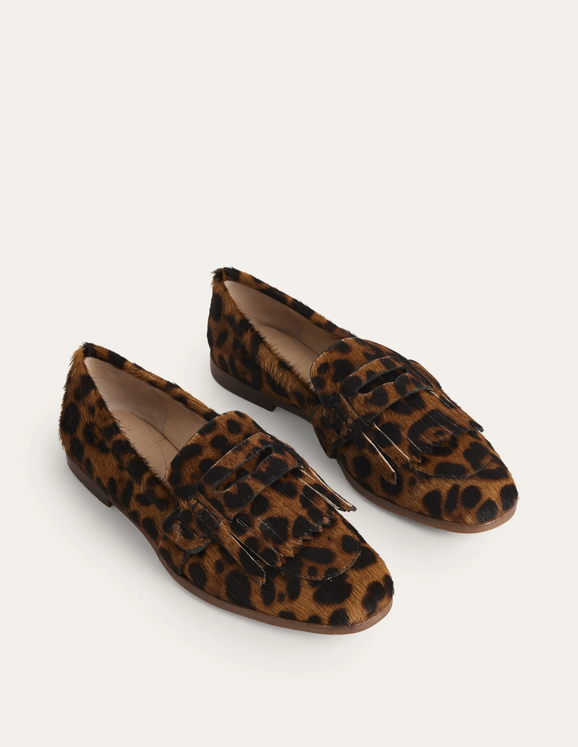 Pennyloafer mit Fransen-Leopardenmuster, Ponyhaar