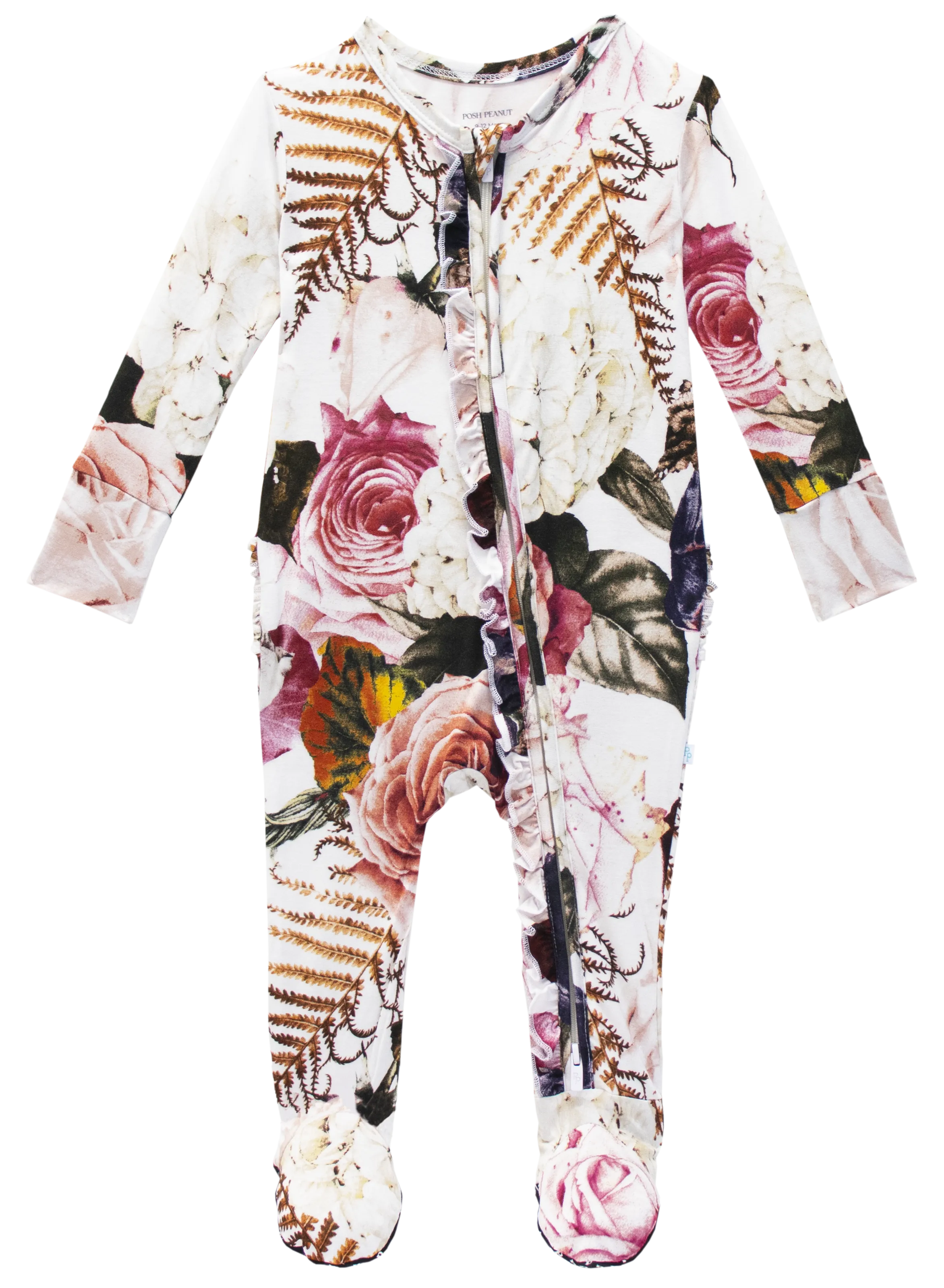 Posh Peanut Black Rose Ruffled Zippered Footie