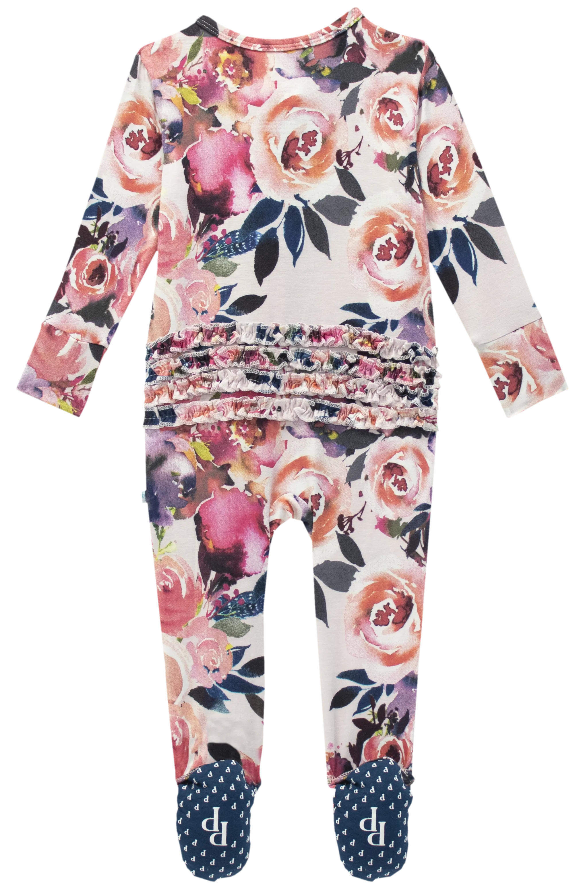 Posh Peanut Dusk Rose Ruffled Zippered Footie