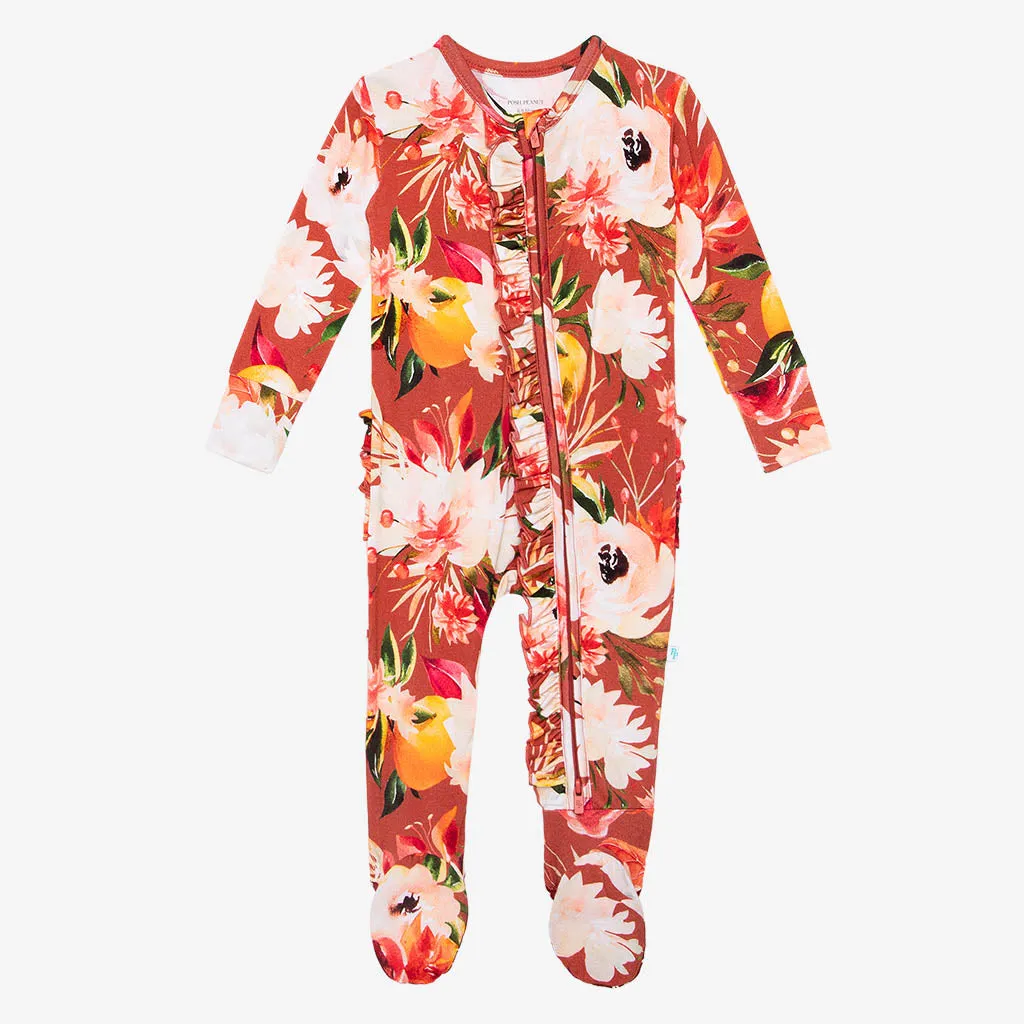 Posh Peanut Leonora Ruffled Zippered Footie
