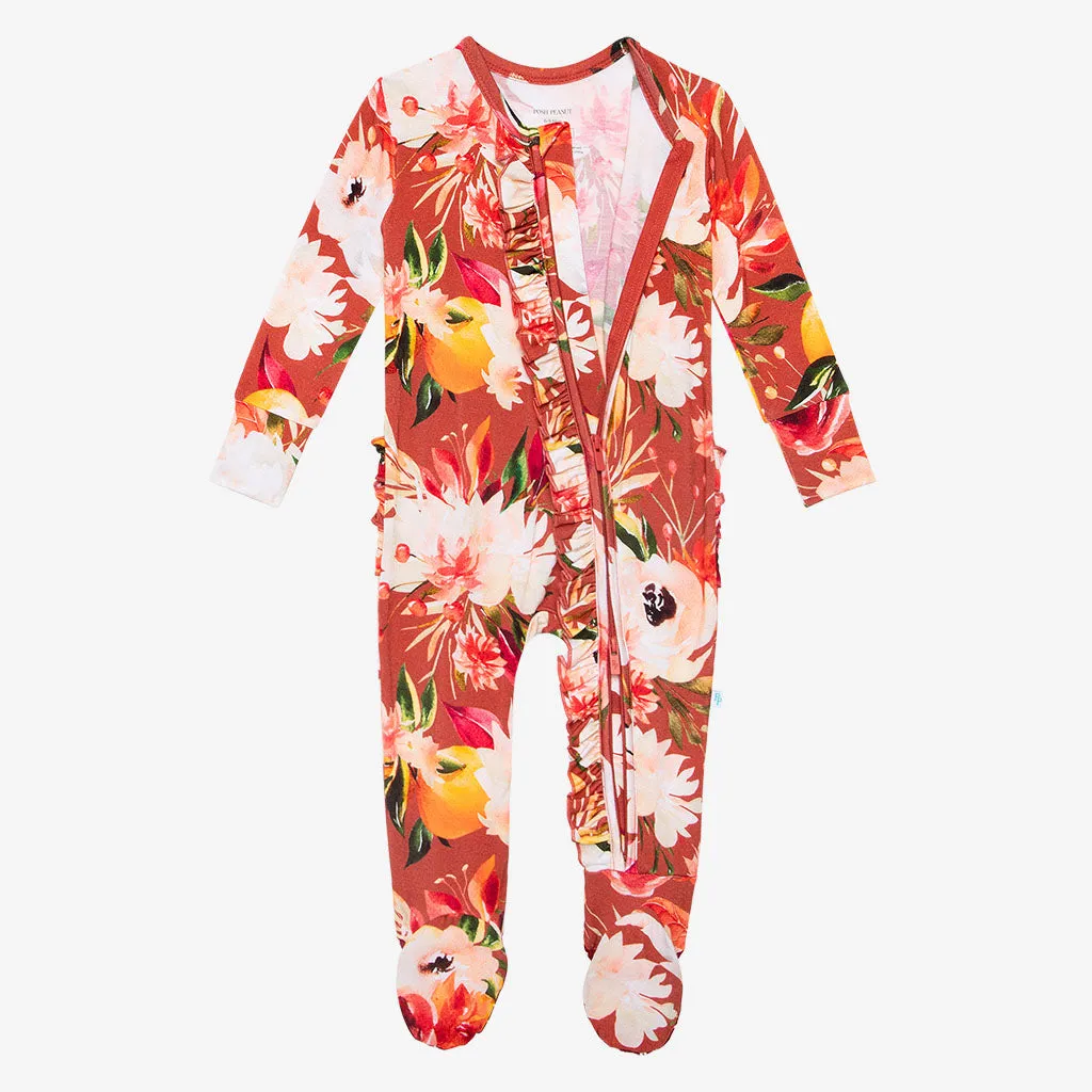 Posh Peanut Leonora Ruffled Zippered Footie
