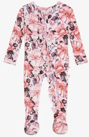 Posh Peanut Vivi French Floral Ruffled Zippered Footie