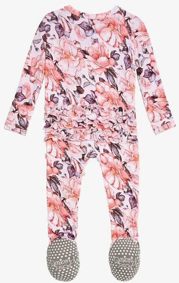 Posh Peanut Vivi French Floral Ruffled Zippered Footie