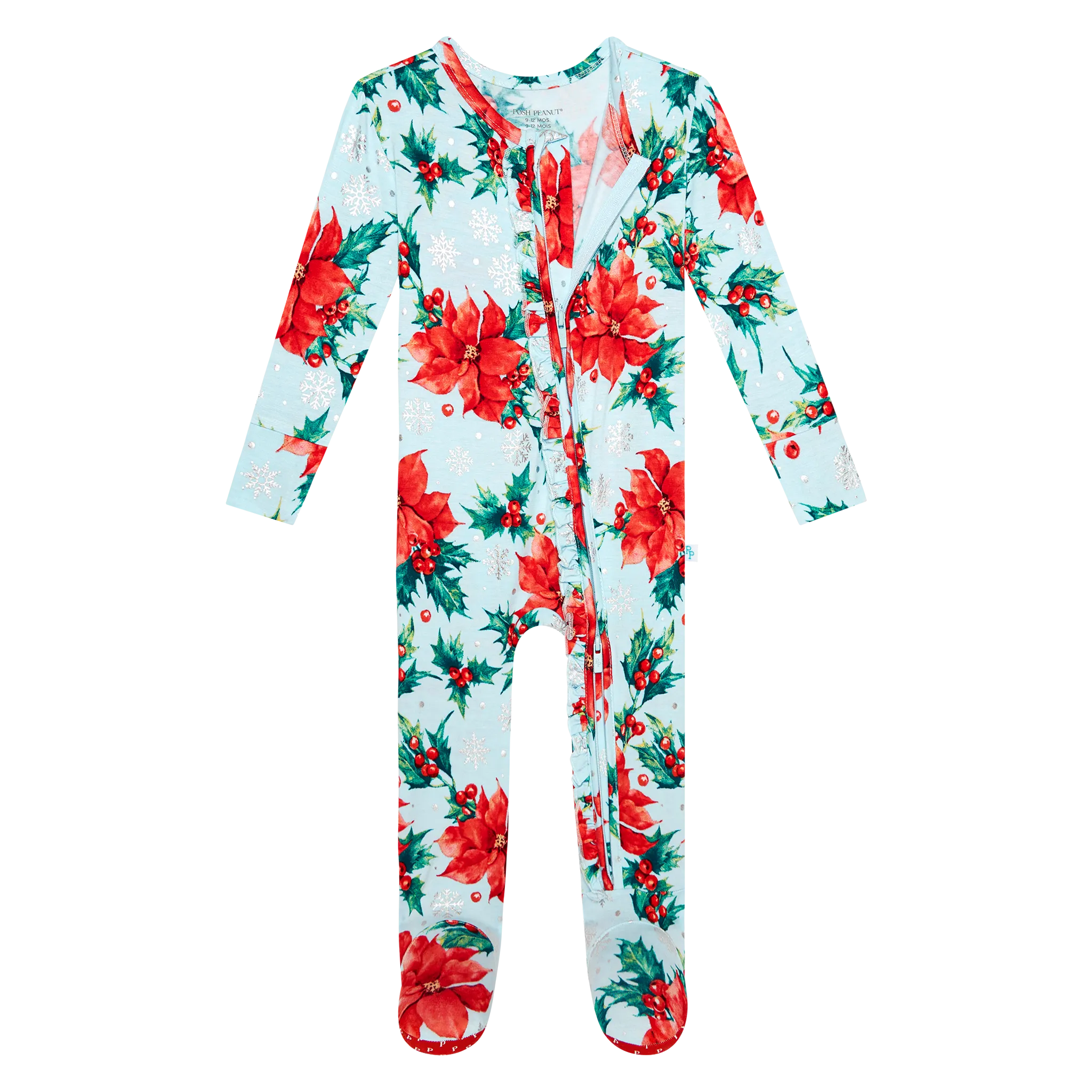 Posh Peanut Winter Lily Ruffled Zippered Footie