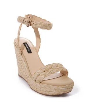 Raffia Wedge Ankle-Strap Sandal Natural