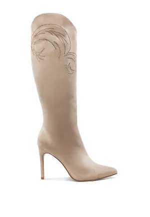 Rhinestone Patterned Calf Boots By RUW