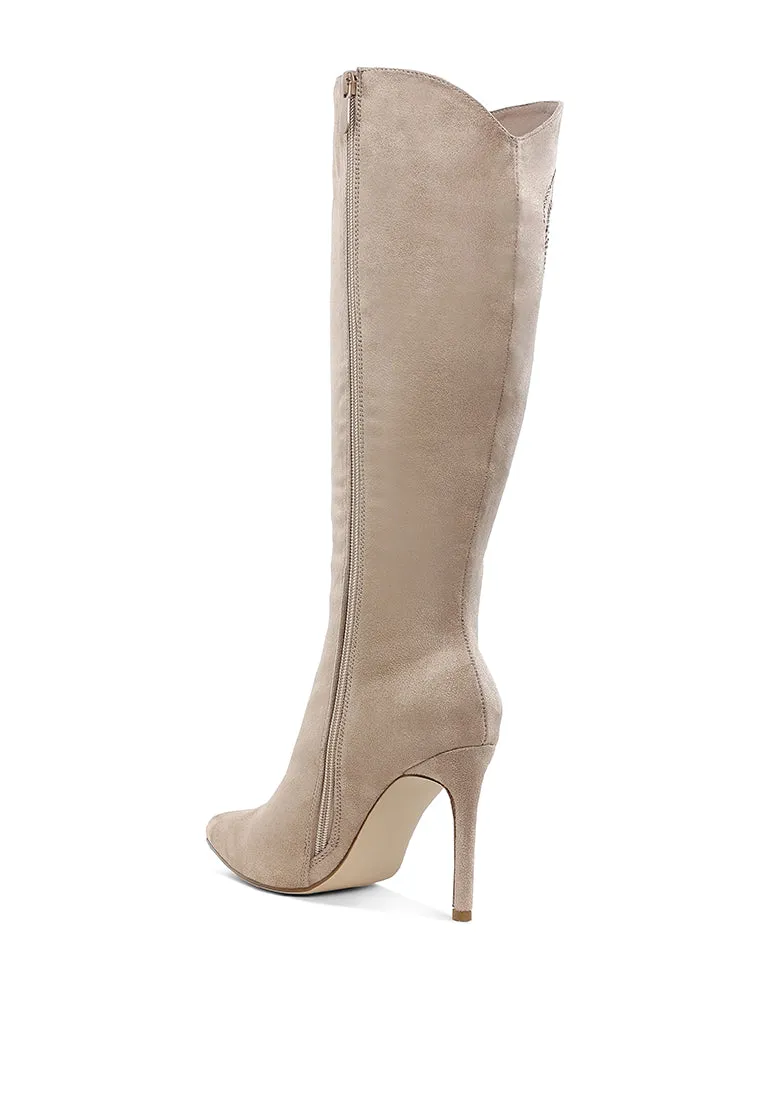 Rhinestone Patterned Calf Boots By RUW