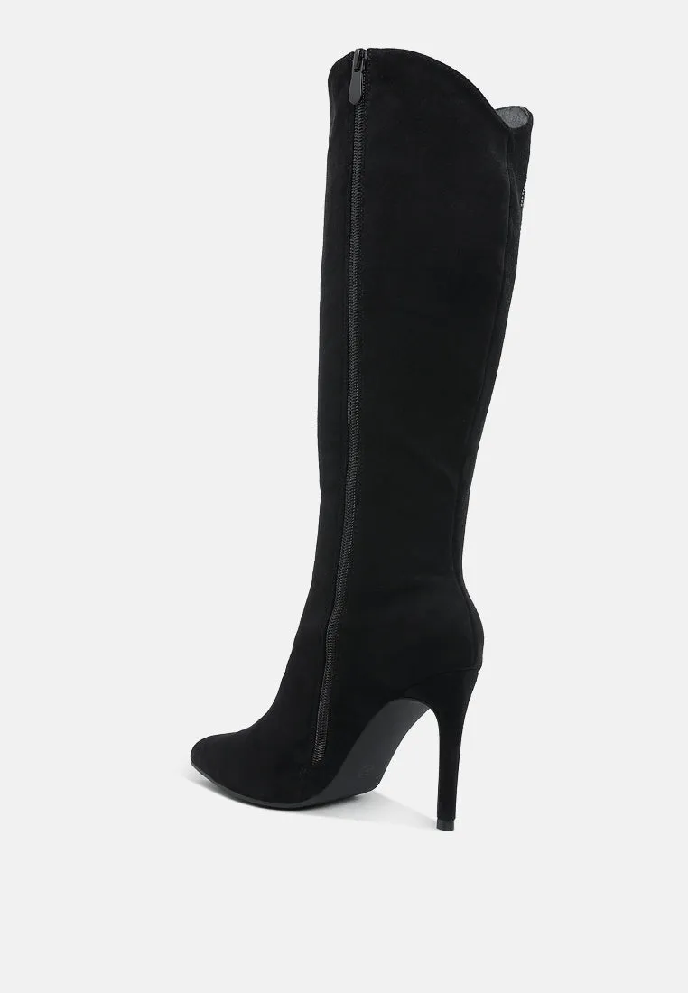 Rhinestone Patterned Calf Boots By RUW